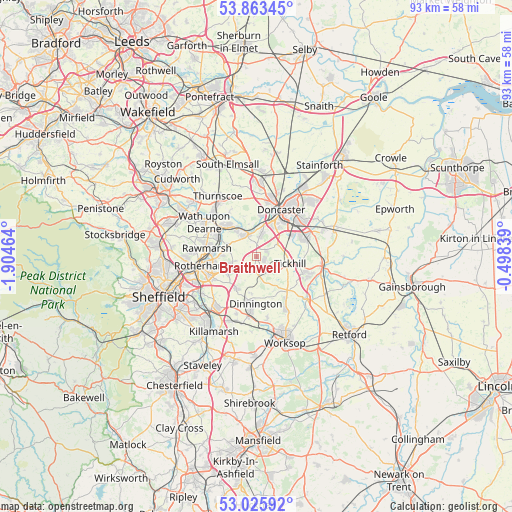 Braithwell on map