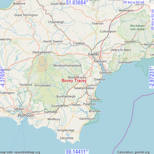 Bovey Tracey on map