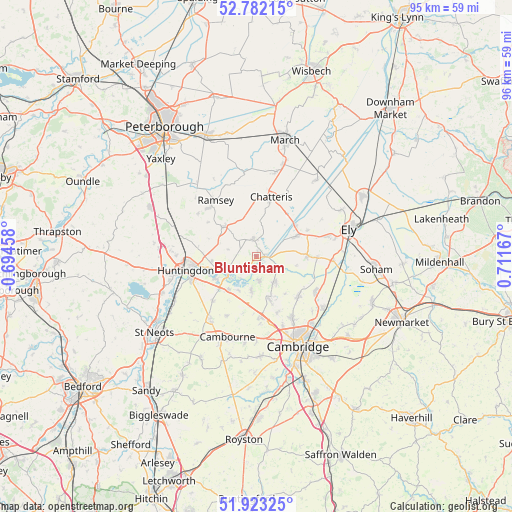 Bluntisham on map