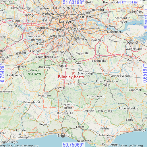Blindley Heath on map