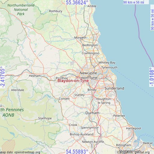 Blaydon-on-Tyne on map