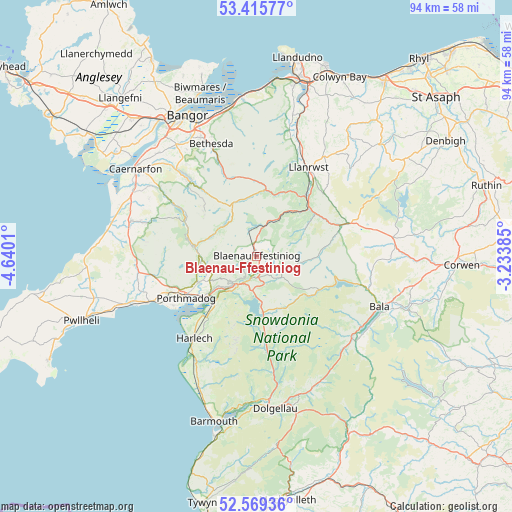 Blaenau-Ffestiniog on map