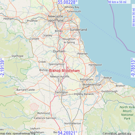 Bishop Middleham on map