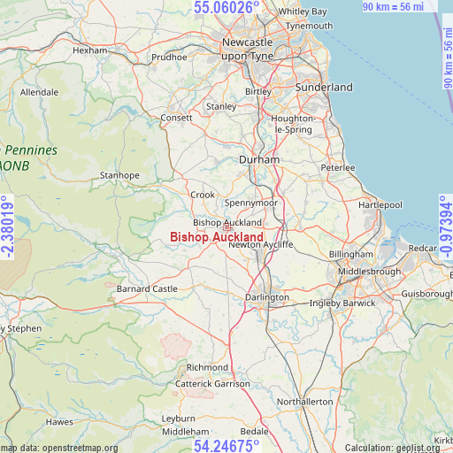Bishop Auckland on map