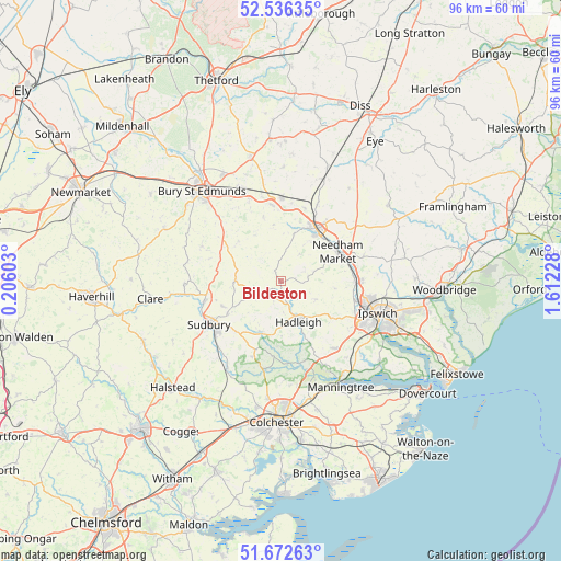 Bildeston on map