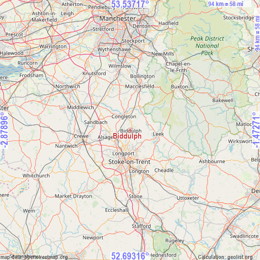 Biddulph on map