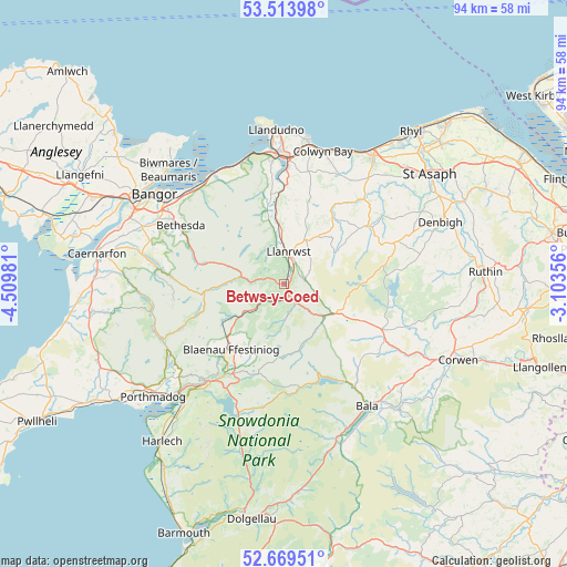 Betws-y-Coed on map