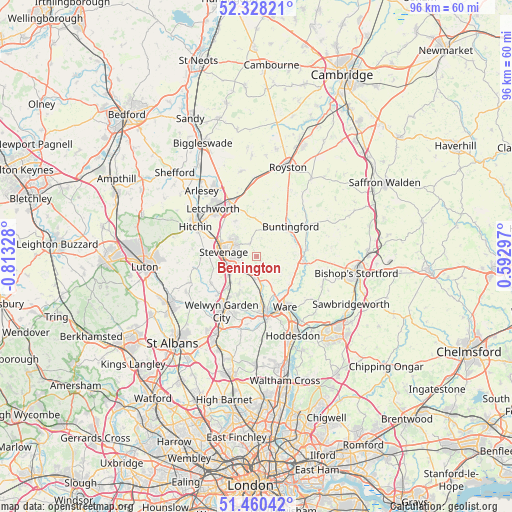 Benington on map