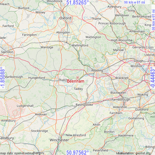 Beenham on map