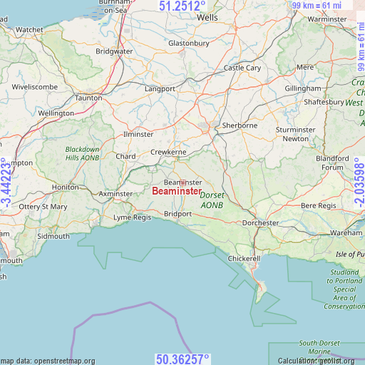 Beaminster on map