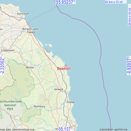 Beadnell on map