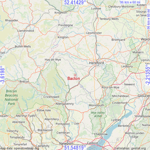 Bacton on map