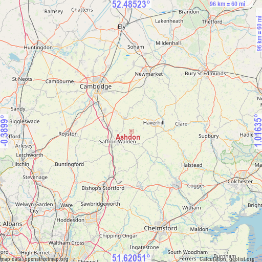 Ashdon on map