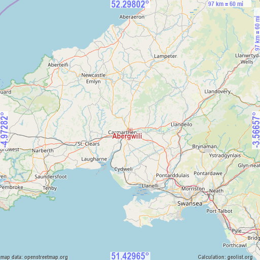 Abergwili on map