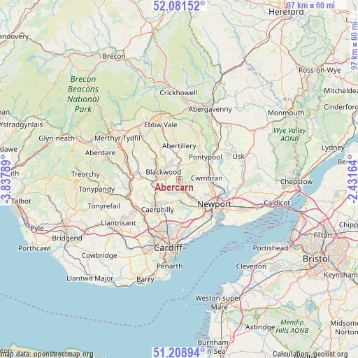 Abercarn on map