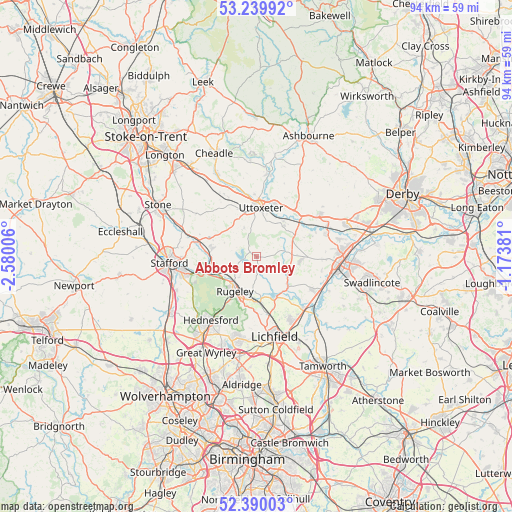Abbots Bromley on map