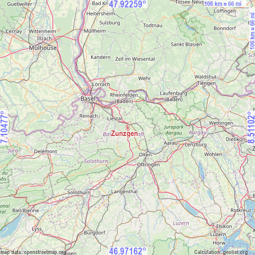 Zunzgen on map