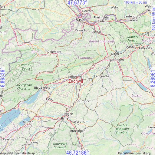 Zuchwil on map