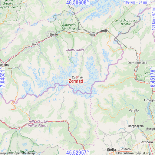 Zermatt on map