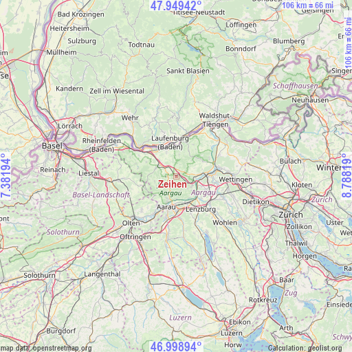 Zeihen on map