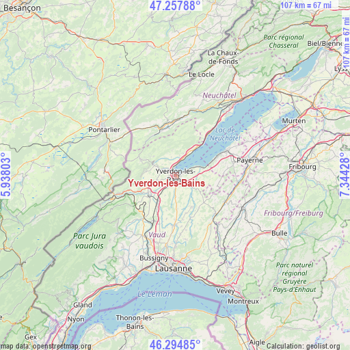 Yverdon-les-Bains on map