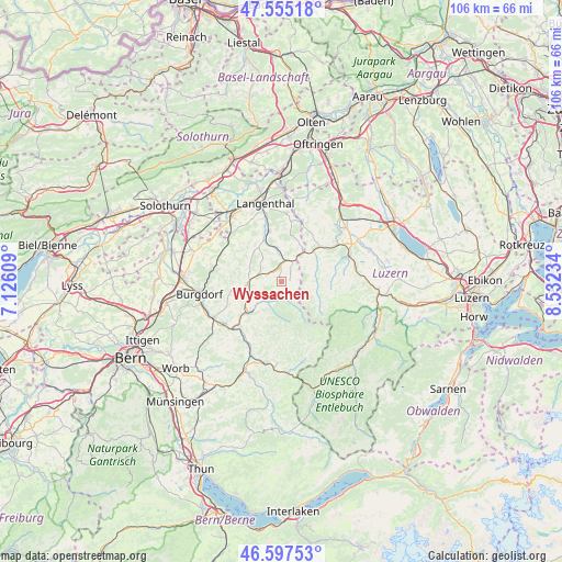 Wyssachen on map