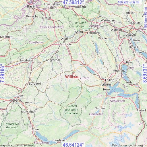 Willisau on map