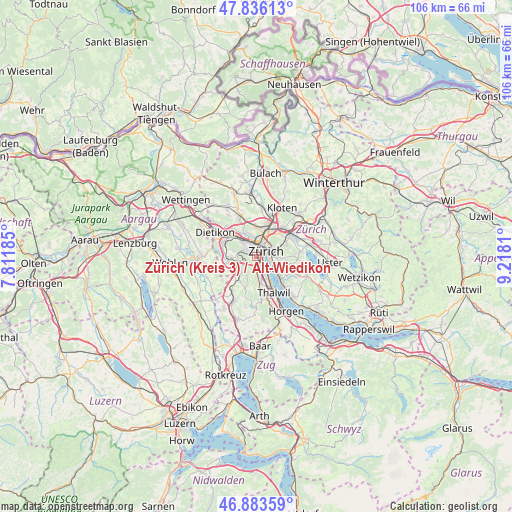 Zürich (Kreis 3) / Alt-Wiedikon on map