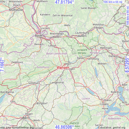 Wangen on map