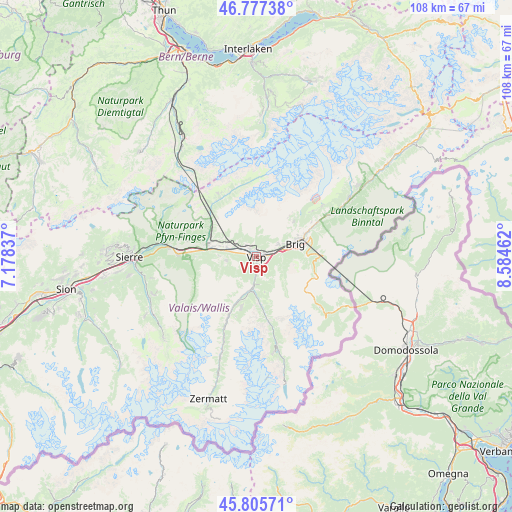 Visp on map