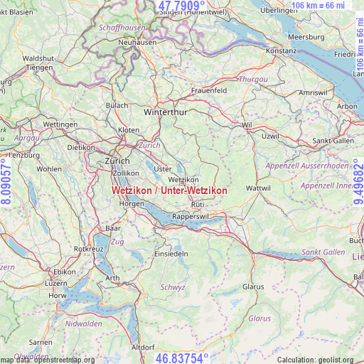 Wetzikon / Unter-Wetzikon on map