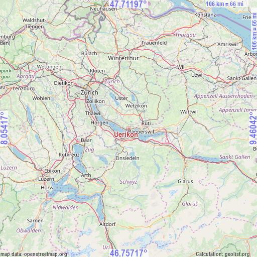 Uerikon on map