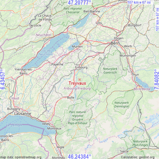 Treyvaux on map