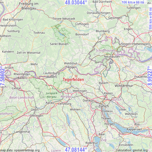 Tegerfelden on map