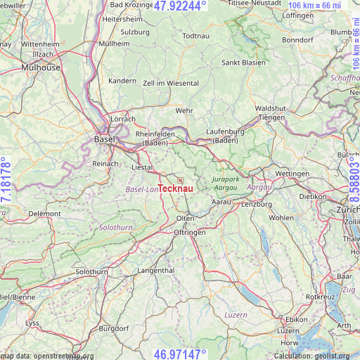 Tecknau on map