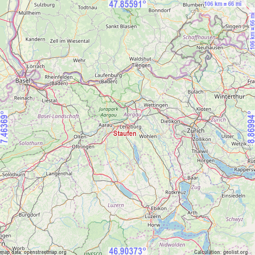 Staufen on map