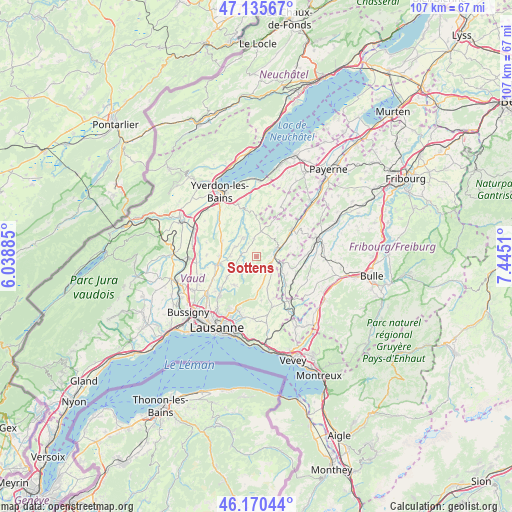 Sottens on map