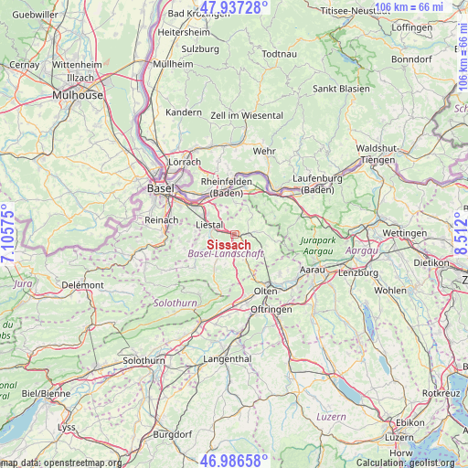 Sissach on map