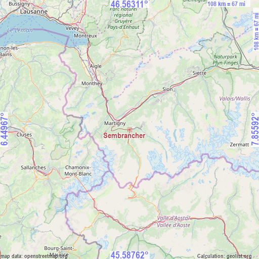 Sembrancher on map