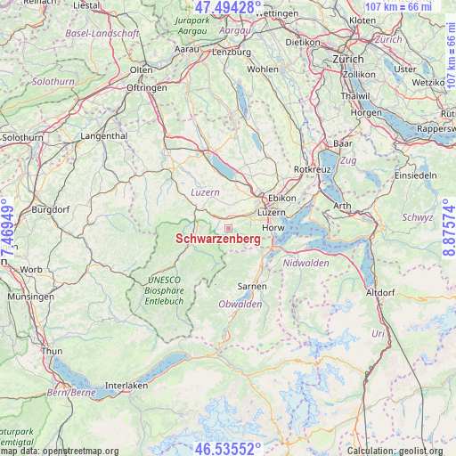 Schwarzenberg on map