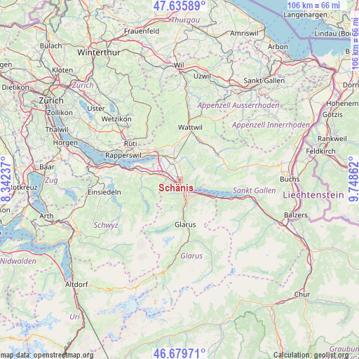 Schänis on map