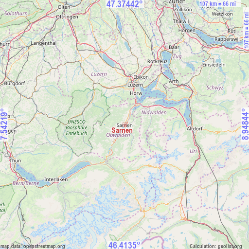 Sarnen on map