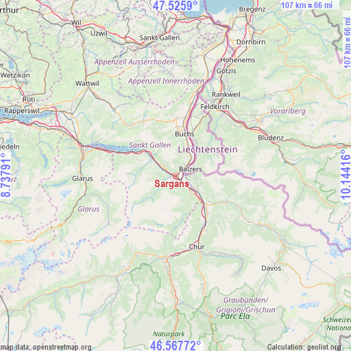 Sargans on map