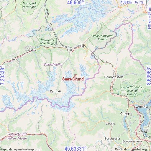 Saas-Grund on map