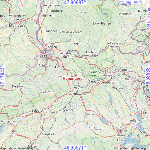 Rünenberg on map