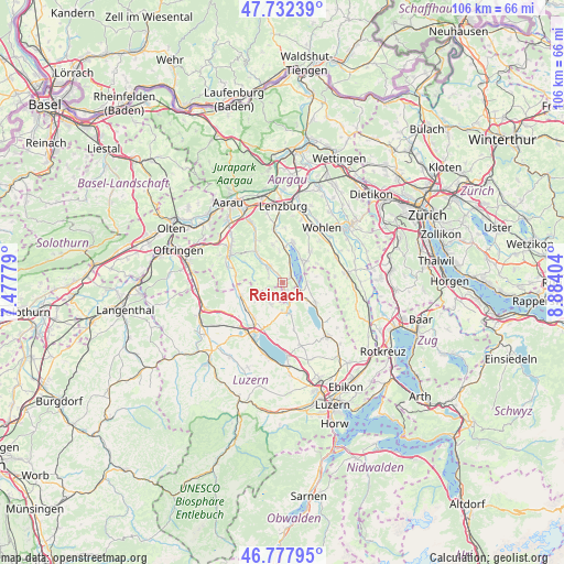 Reinach on map