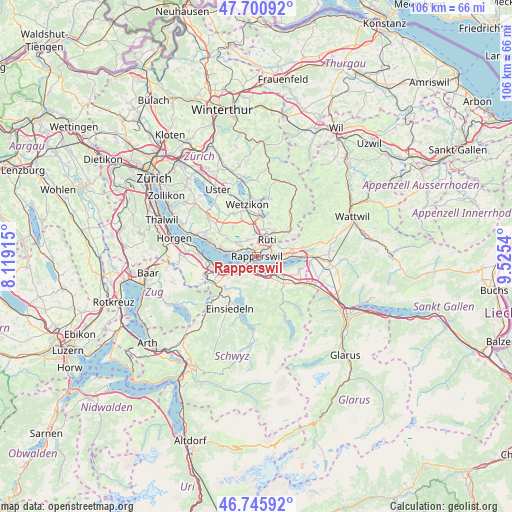 Rapperswil on map