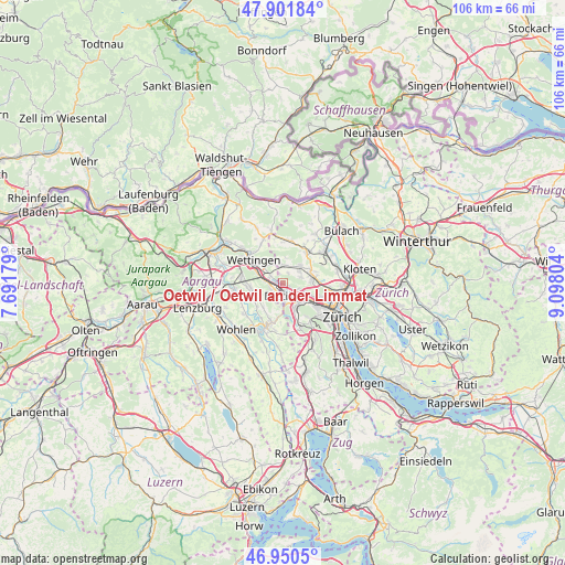 Oetwil / Oetwil an der Limmat on map