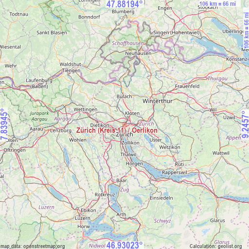 Zürich (Kreis 11) / Oerlikon on map