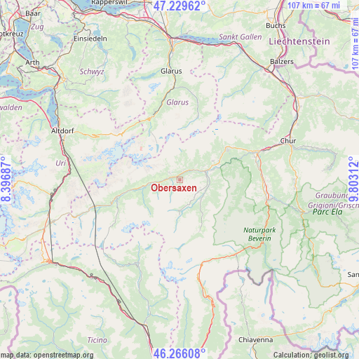 Obersaxen on map